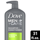 Dove Men+Care Daily Shampoo and Conditioner, Fresh and Clean, 31 fl oz
