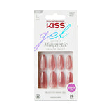 KISS Gel Fantasy Magnetic Long Coffin Gel Nails, Glossy Medium pink, 28 Count