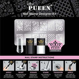 PUEEN Nail Art Stamp Designer Kit, Metal Stamping Plate, 12 Patterns