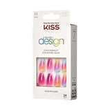 KISS Salon Design Short Coffin Glue-On Nails, Glossy Light Multicolored, 'The Motto', 24 Ct.