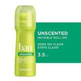 Ban Invisible Roll-On Antiperspirant Deodorant, Unscented, 3.5 oz