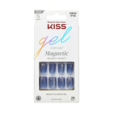 Kiss Gel Fantasy Magnetic Short Square Gel Nails, Glossy Medium Blue, 28 Count