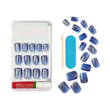 Kiss Gel Fantasy Magnetic Short Square Gel Nails, Glossy Medium Blue, 28 Count