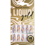 Salon Perfect Artificial Nails, 128 Liquid Gold Purple Swirl, File & Glue Included, 30 Nails