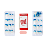 KISS imPRESS Long-Lasting Short Square Gel Press-On Nails Glossy Blue & White 30 Pieces