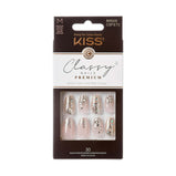 KISS Classy Premium Medium Coffin Glue-On Nails, Glossy Light White, 30 pieces