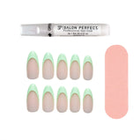 Salon Perfect Artificial Nails, 145 Neon Modern French Mint File & Glue Included, 30 Nails