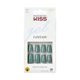 KISS Gel Fantasy Sculpted Medium Square Glue-On Nails, Glossy Dark Green, 'High Life', 28 Ct.