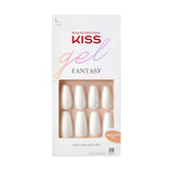 KISS Gel Fantasy Sculpted Long Coffin Glue-On Nails, Glossy Light White, 'True Color', 28 Ct.