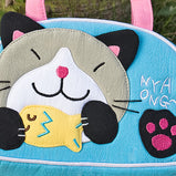 [Kitty Loves Fish] Embroidered Applique Kids Mini Handbag / Cosmetic Bag / Travel Wallet (7.1*4.3*2)
