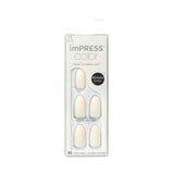 KISS imPRESS Color Long-Lasting Medium Almond Press-On Nails, White Glossy, 30 Pieces