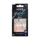 KISS Gel Fantasy Allure Ready-To-Wear Long Almond Fake Nails, Pink & Silver, 28 Pieces