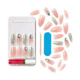 KISS Gel Fantasy Allure Ready-To-Wear Long Almond Fake Nails, Pink & Silver, 28 Pieces