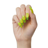 KISS Gel Fantasy Long Coffin Solid Color Glue-On Jelly Nails, Neon Yellow, 28 pieces