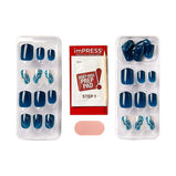 KISS imPRESS 'Let it Flow' Press-On Nails, Blue & White, Short Length, Square Shape, 33 Ct.