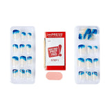 KISS imPRESS Long-Lasting Short Square Gel Press-On Nails, Glossy Blue & White, 30 Pieces