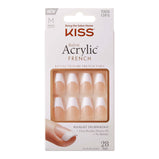 KISS Salon Acrylic Medium Coffin French Nails, White Tips, 28 Count