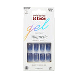 KISS Gel Fantasy Magnetic Short Square Gel Nails, Glossy Medium Blue, 28 Count