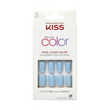 KISS Salon Color Short Square Fake Nails, Glossy Solid Blue, 28 Count