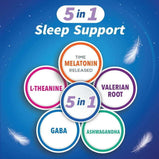 Qunol Sleep Support, 5 in 1 Non-Habit Forming Sleep Aid, Supplement with time-released Melatonin 5mg, Ashwagandha, GABA, Valerian Root, L-Theanine, 30ct Capsules