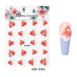 1 piece 2021 new technology thin transparent three-dimensional embossed flower system nail stickers 5D adhesive nail stickers embossed