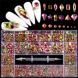 21 Grids a Box; Hot Sale 21 Grid Boxed Nail Diamond Flat Glass Shaped Diamond DIY Nail Rhinestone Nail Art Jewelry Set