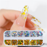 1Box 12 Girds 5 Colors various styles of Nail Art Sequins Different Size Mixed Nail Art Decorations Nails Accessories