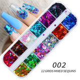 1Box 12 Girds 5 Colors various styles of Nail Art Sequins Different Size Mixed Nail Art Decorations Nails Accessories