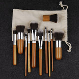 11 Pcs Bamboo Handle Makeup Brushes Beauty Tools Set