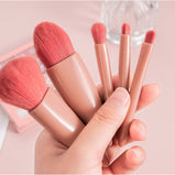 Easy-taken Travel Makeup Brush Set,5pcs Mini Complete Function Cosmetic Brushes Kit with Mirror
