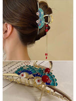 Hair Claw Clip with Tassel, Elegant Metal Claw Clip Large Hair Jaw Clip, Fan