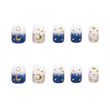 Silver and Blue Star Moon Hand Wear Nail Patch 24 Nail Paste