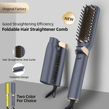 2 In 1 Folding Hot Brush Hair Straightener Brush Hair Straightening Comb Negative Ion Heat Brush Hair Straightener Hair Brush Straightener For Women/Men