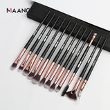 MAANGE 12pcs Eye Makeup Brushes Set With Cosmestic Bag Eyeshadow Blending Eyeliner Eyelash Eyebrow Brushes Make Up Professional