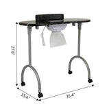 Portable & Foldable Manicure Table Nail Table Desk with Electric Dust Collector;  4 Lockable Wheels;  Carry Bag;  Black