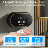 Automatic Soap Dispenser Wall Mounted Hand Free Liquid Foam Dispenser Touchless Infrared Sensor Sanitizer 450Ml with Clock Temperature USB Rechargeable