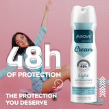 ABOVE Cream Light - 48 Hours Antiperspirant Deodorant - Dry Spray for Women - Notes of Passion Fruit - Protects Against Sweat and Body Odor - Delivers Moisturizing Sensations - Alcohol Free - 3.17 oz