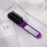 1pcs Collapsible Travel Hair Comb with Mirror - Portable and Compact Hair Brush for On-the-Go Grooming