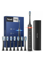 Fairywill P80 Sonic Electric Toothbrush 5 Modes with 8 Brush Heads & Travel Case, Black