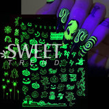 Nail Sticker 10 Sheets Luminous Mixed Halloween Patterns DIY Nail