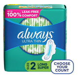 Always Ultra Thin Pads Long Absorbency Unscented with Wings;  Size 2 42 Ct