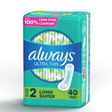 Always Ultra Thin Daytime Pads with Wings;  Size 2 Unscented 40 Ct